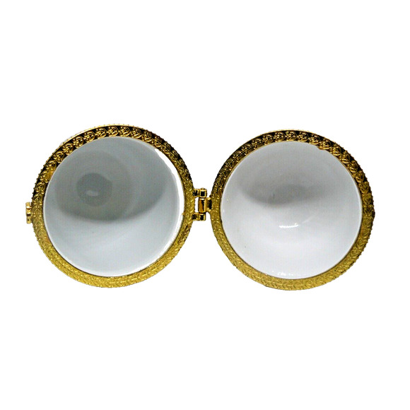 Blue & White Egg Shaped Floral Footed Victorian Trinket Box w Gold Trim 4” Vtg - Picture 4 of 8